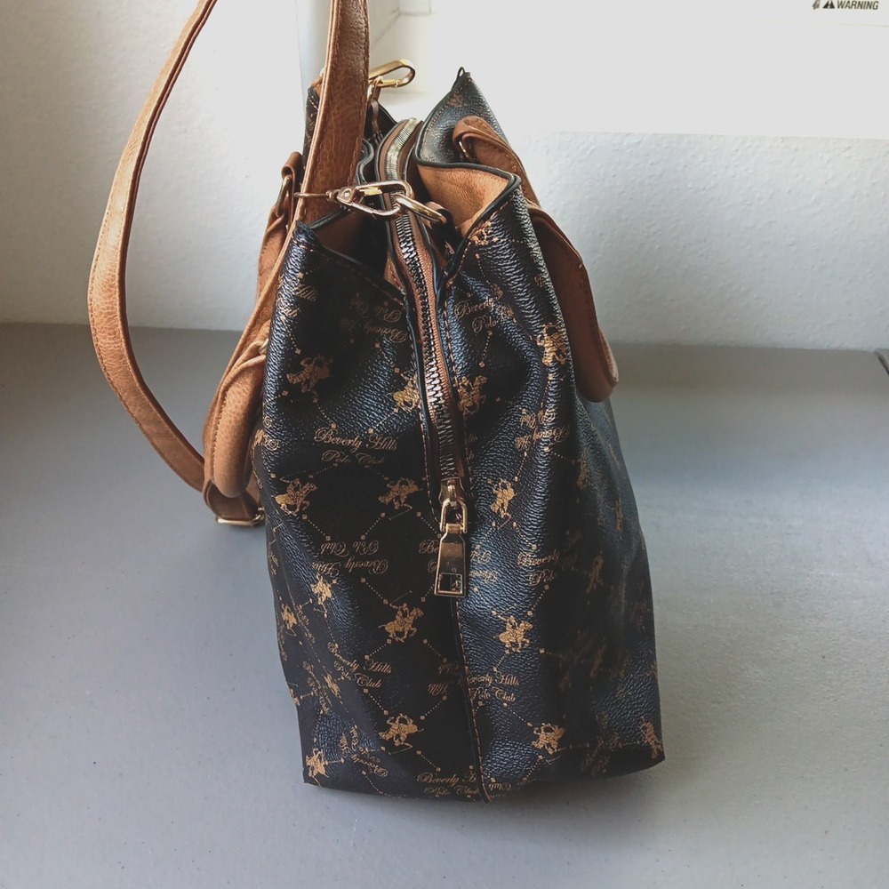 Beverly Hills Polo Crossbody Handbag Brown Tan Faux Leather Preppy Countryside - Picture 4 of 15